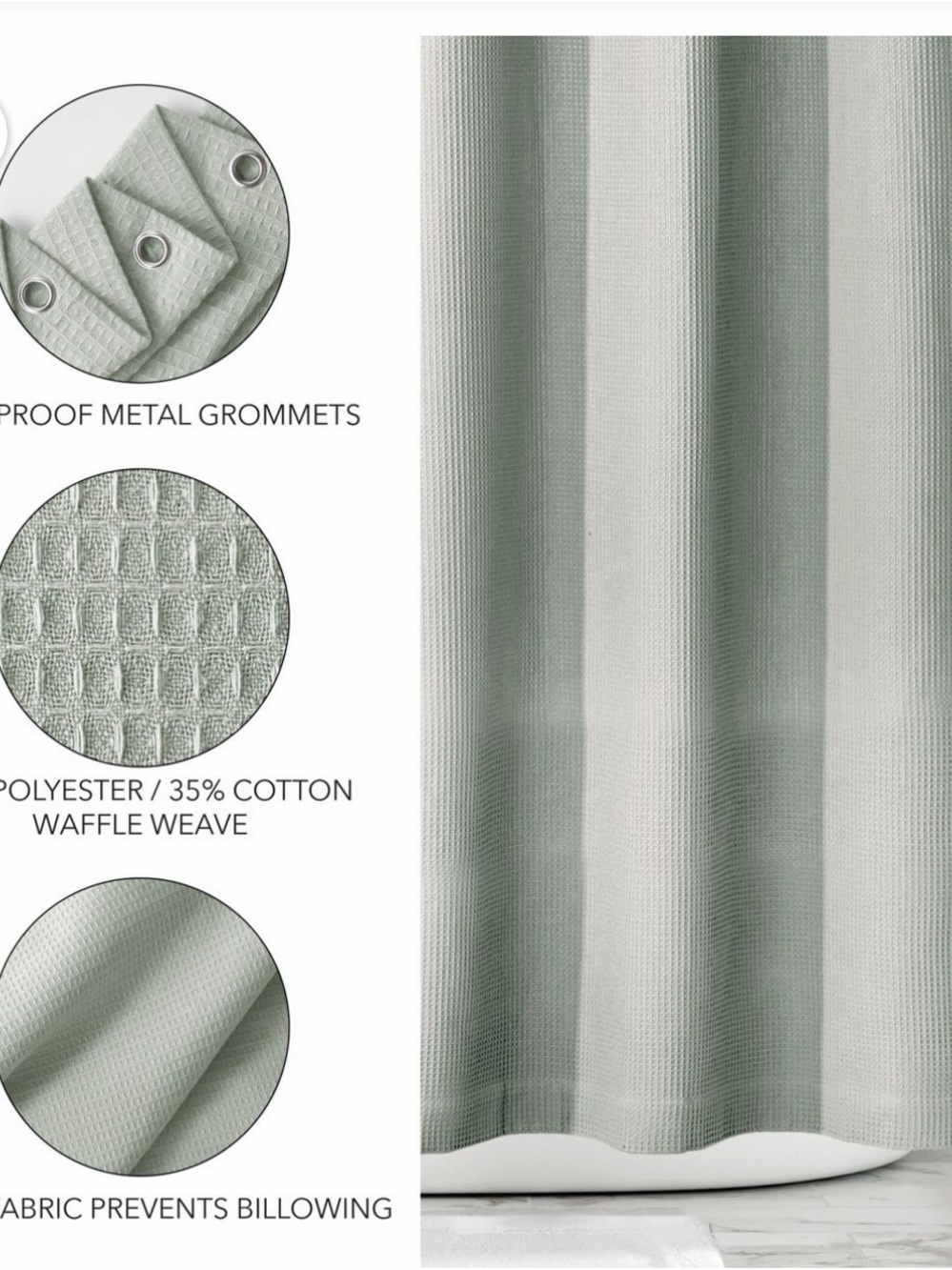 Waffle Weave Shower Curtain - Sage Green